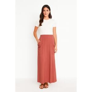 Asos Jersey Knit Stretch Pull On Maxi Length Pocket Skirt Pink Rose Blush Size 4